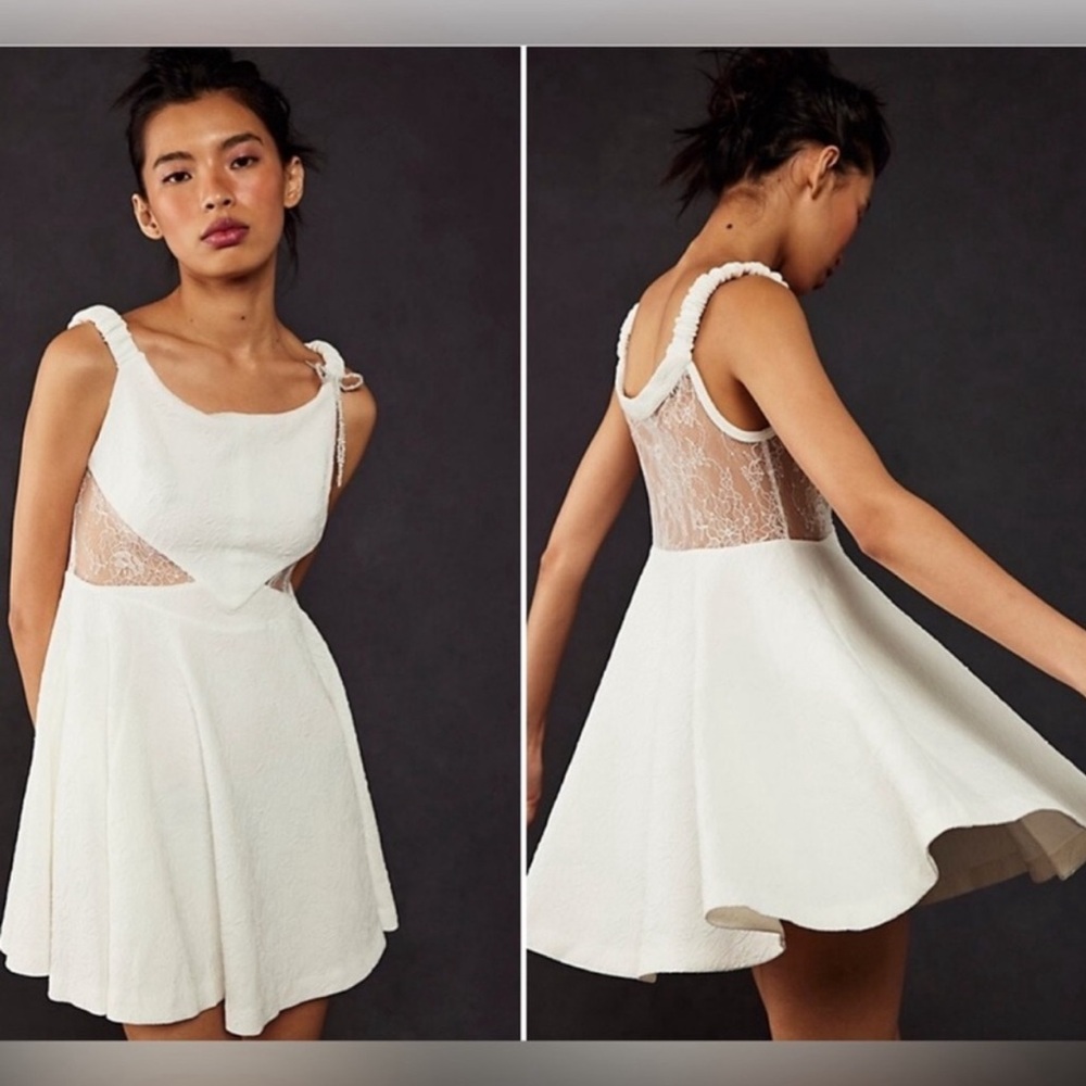 Free People Ivory Lace-Back Flared Mini Dress